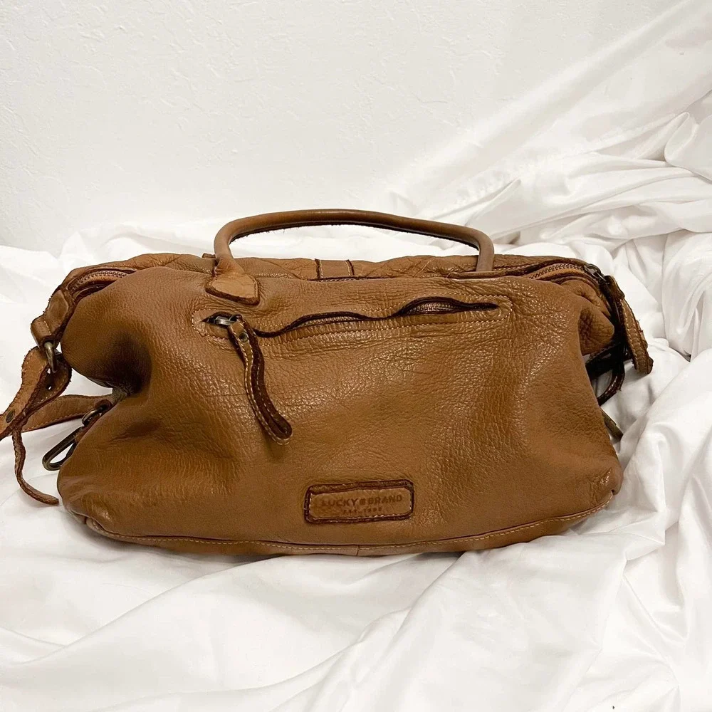 Lucky Brand Y2K Vintage 2000s Chevron Leather Tan Handbag Strap - Picture 2 of 16